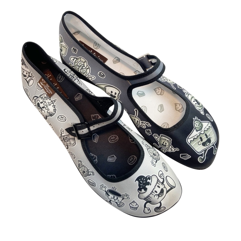Hot Chocolate Design Mary Jane Shoes Women‎ EU 42 US 11 Cartoon Food Print Flats